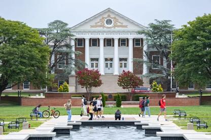 Students on the first day of class walk across campus