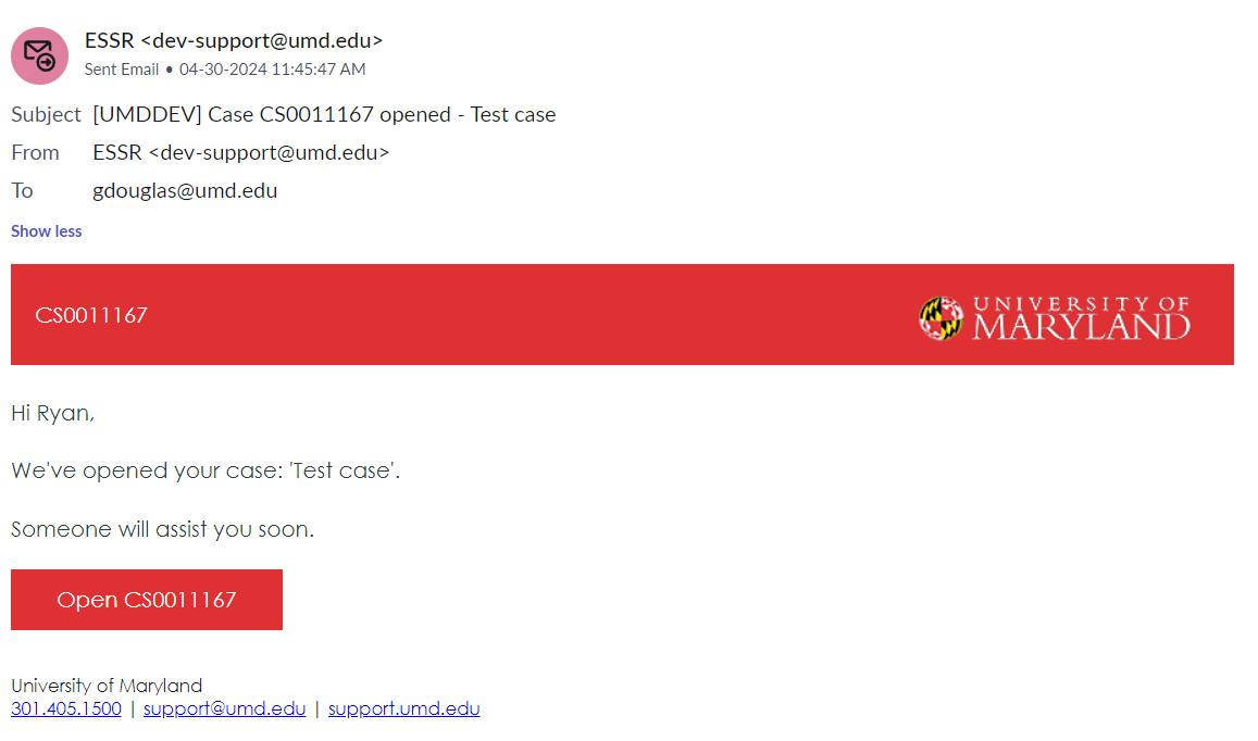 Example of email you receive when you open a case