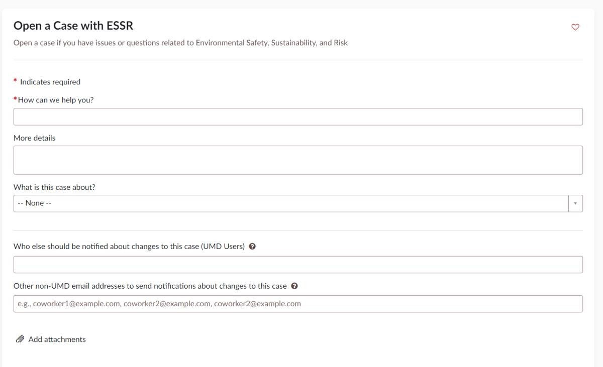 AskESSR Portal - Open a Case Page